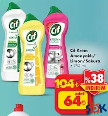CİF KREM AMONYAKLI/LİMON/SAKURA YÜZEY TEMİZLEYİCİ 750 ML fiyat ve kampanya bilgisi